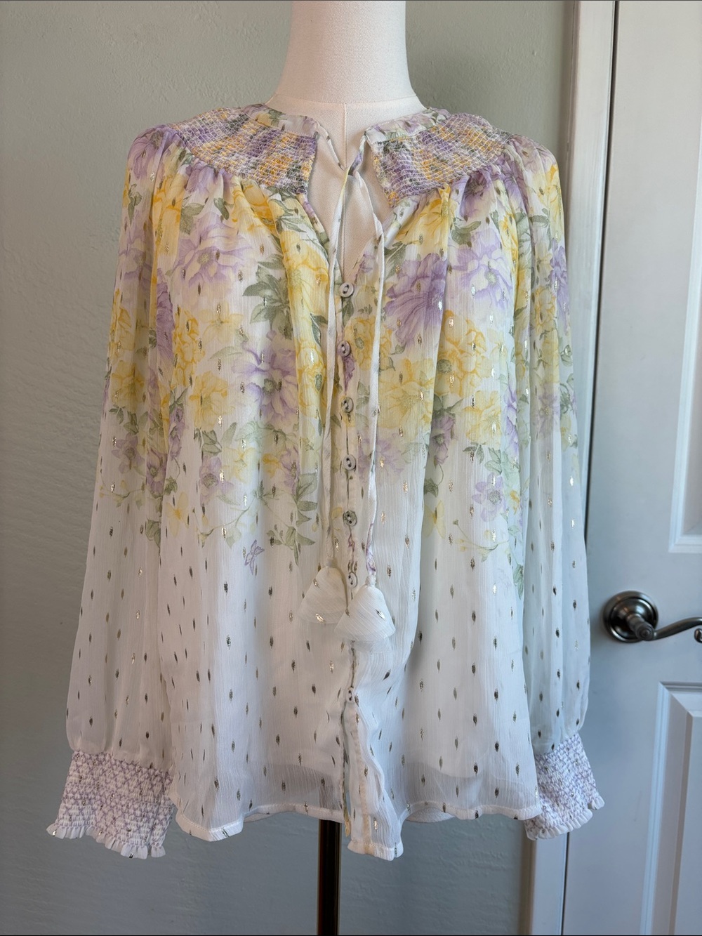 Bundle 2/$30! Lightweight Floral Sheer Blouse in White, Yellow & Lavender
